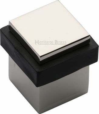 Click Here To Enlarge This Photo Of V1089-PNF Heritage Brass Door Stop Square Floor Mounted Design Polished Nickel Finish
