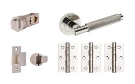 JTDP71810 Jigtech Polished Chrome 'Textura' Passage Door Pack &lpar;57mm Backset and 3" Hinges&rpar;