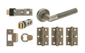 JTDP71900 Jigtech Matt Antique Brass 'Tactil' Passage Door Pack &lpar;57mm Backset and 3" Hinges&rpar;