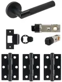JTDP71905 Jigtech Matt Black 'Tactil' Passage Door Pack &lpar;57mm Backset and 3" Hinges&rpar;