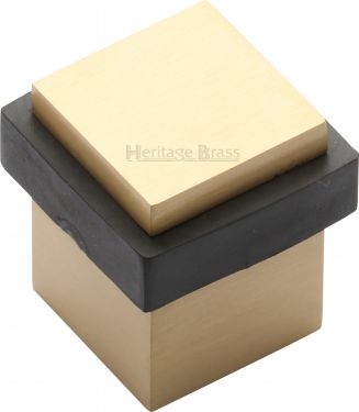 Click Here To Enlarge This Photo Of V1089-SB Heritage Brass Door Stop Square Floor Mounted Design Satin Brass Finish