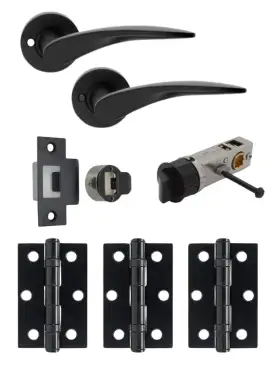 Click Here To Enlarge This Photo Of JTDP81715 Jigtech Matt Black 'Vecta' Privacy Door Pack &lpar;57mm Backset and 3" Hinges&rpar;