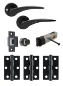 JTDP81715 Jigtech Matt Black 'Vecta' Privacy Door Pack &lpar;57mm Backset and 3" Hinges&rpar;