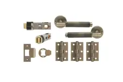 JTDP81800 Jigtech Matt Antique Brass 'Textura' Privacy Door Pack &lpar;57mm Backset and 3" Hinges&rpar;