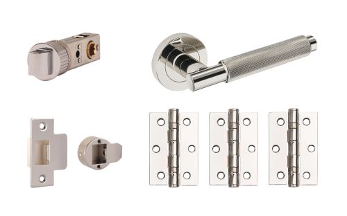 Click Here To Enlarge This Photo Of JTDP81810 Jigtech Polished Chrome 'Textura' Privacy Door Pack &lpar;57mm Backset and 3" Hinges&rpar;