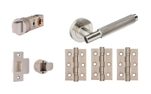 Click Here To Enlarge This Photo Of JTDP81815 Jigtech Satin Nickel 'Textura' Privacy Door Pack &lpar;57mm Backset and 3" Hinges&rpar;