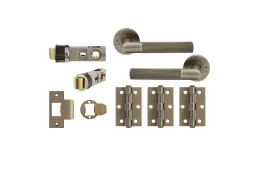 Click Here To Enlarge This Photo Of JTDP81900 Jigtech Matt Antique Brass 'Tactil' Privacy Door Pack &lpar;57mm Backset and 3" Hinges&rpar;