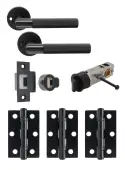 JTDP81905 Jigtech Matt Black 'Tactil' Privacy Door Pack &lpar;57mm Backset and 3" Hinges&rpar;