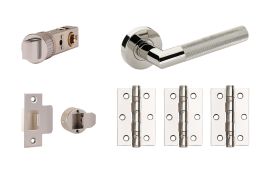 JTDP81910 Jigtech Polished Chrome 'Tactil' Privacy Door Pack &lpar;57mm Backset and 3" Hinges&rpar;