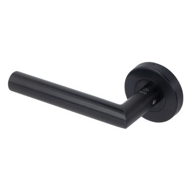 Click Here To Enlarge This Photo Of BLU Performance Mitre Lever Door Handle on Round Rose&comma; 316 Stainless Steel in a Matt Black Lacquered Finish &lpar;KM060C-MBL&rpar;