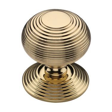 Click Here To Enlarge This Photo Of RR906-ULB Heritage Brass Centre Door Knob Reeded Design 3 1&sol;2" Unlacquered Brass Finish