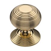 RR906-ULB Heritage Brass Centre Door Knob Reeded Design 3 1&sol;2" Unlacquered Brass Finish