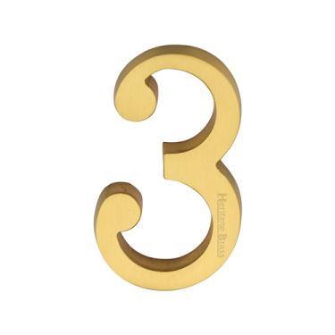 Click Here To Enlarge This Photo Of C1564 3-SB Heritage Brass Numeral 3 Concealed Fix 76mm &lpar;3"&rpar; Satin Brass finish