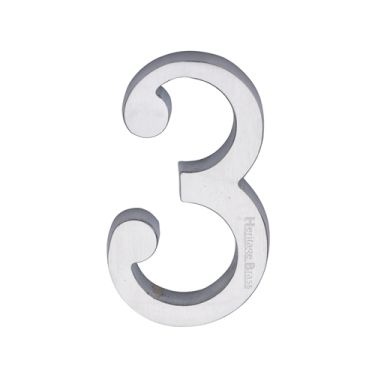Click Here To Enlarge This Photo Of C1564 3-SC Heritage Brass Numeral 3 Concealed Fix 76mm &lpar;3"&rpar; Satin Chrome finish