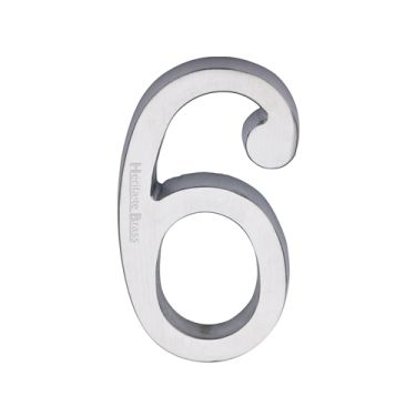 Click Here To Enlarge This Photo Of C1564 6-SC Heritage Brass Numeral 6 Concealed Fix 76mm &lpar;3"&rpar; Satin Chrome finish