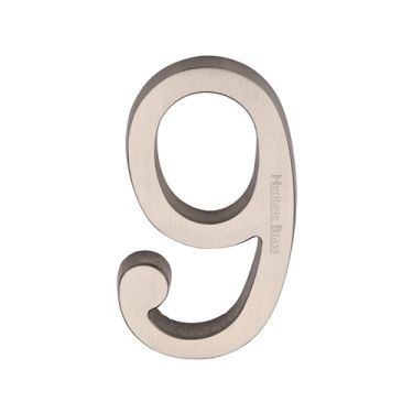Click Here To Enlarge This Photo Of C1564 9-SN Heritage Brass Numeral 9 Concealed Fix 76mm &lpar;3"&rpar; Satin Nickel finish