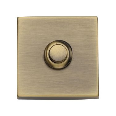 Click Here To Enlarge This Photo Of V1188-AT Heritage Brass Square Bell Push 54mm x 54mm Antique Brass finish