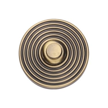 Click Here To Enlarge This Photo Of RR1186-AT Heritage Brass Reeded Bell Push 53mm Antique Brass finish