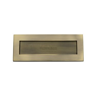 Click Here To Enlarge This Photo Of RR852 254&period;101-AT Heritage Brass Reeded Letterplate 10" x 4" Antique Brass finish