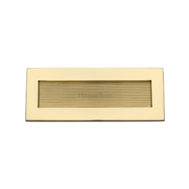 Click Here To Enlarge This Photo Of RR852 254&period;101-PB Heritage Brass Reeded Letterplate 10" x 4" Polished Brass finish