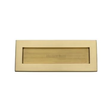 Click Here To Enlarge This Photo Of RR852 254&period;101-SB Heritage Brass Reeded Letterplate 10" x 4" Satin Brass finish
