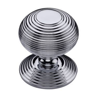 Click Here To Enlarge This Photo Of RR906-PC Heritage Brass Centre Door Knob Reeded Design 3 1&sol;2" Polished Chrome Finish