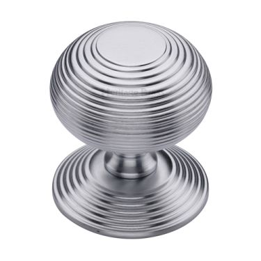 Click Here To Enlarge This Photo Of RR906-SC Heritage Brass Centre Door Knob Reeded Design 3 1&sol;2" Satin Chrome Finish
