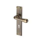 RR3000-AT Heritage Brass Charlbury Reeded Backplate Lever Lock Antique Brass finish