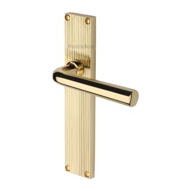 Click Here To Enlarge This Photo Of RR3710-PB Heritage Brass Octave Reeded Backplate Lever Latch Polished Brass finish