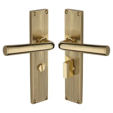 Click Here To Enlarge This Photo Of RR3730-PB Heritage Brass Octave Reeded Backplate Bathroom Set Polished Brass finish