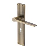 RR4700-AT Heritage Brass Gio Reeded Backplate Lever Lock Antique Brass finish