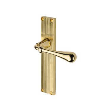 Click Here To Enlarge This Photo Of RR6010-PB Heritage Brass Roma Reeded Backplate Lever Latch Polished Brass finish