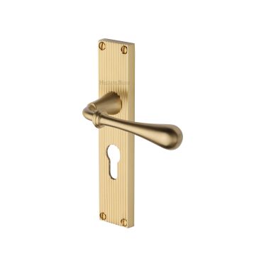 Click Here To Enlarge This Photo Of RR6048-SB Heritage Brass Roma Reeded Backplate Euro Profile Satin Brass finish