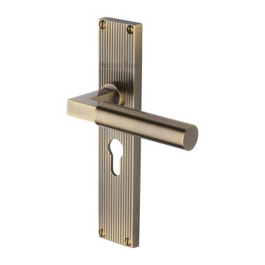 Click Here To Enlarge This Photo Of RR7348-AT Heritage Brass Bauhaus Reeded Backplate Europrofile Antique Brass finish