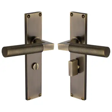 Click Here To Enlarge This Photo Of VT5930-AT Heritage Brass Octave Bathroom Set Door Handle on 200mm Plate Antique Brass finish
