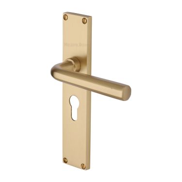 Click Here To Enlarge This Photo Of VT5948-SB Heritage Brass Octave Euro Profile Door Handle on 200mm Plate Satin Brass finish