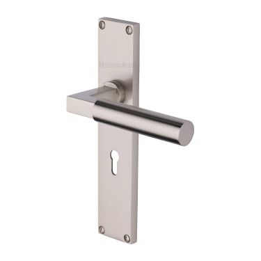 Click Here To Enlarge This Photo Of VT6300-SN Heritage Brass Bauhaus Lever Lock Door Handle on 200mm Plate Satin Nickel finish
