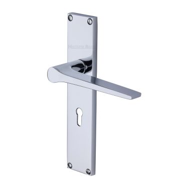 Click Here To Enlarge This Photo Of VT8100-PC Heritage Brass Gio Lever Lock Door Handle on 200mm Plate Polished Chrome finish