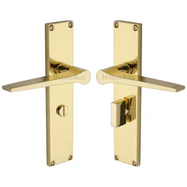 Click Here To Enlarge This Photo Of VT8130-PB Heritage Brass Gio Bathroom Set Door Handle on 200mm Plate Polished Brass finish