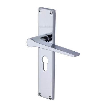 Click Here To Enlarge This Photo Of VT8148-PC Heritage Brass Gio Euro Profile Door Handle on 200mm Plate Polished Chrome finish