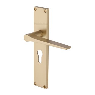 Click Here To Enlarge This Photo Of VT8148-SB Heritage Brass Gio Euro Profile Door Handle on 200mm Plate Satin Brass finish