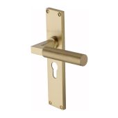 VT9348-SB Heritage Brass Bauhaus Knurled Euro Profile Door Handle on 200mm Plate Satin Brass finish