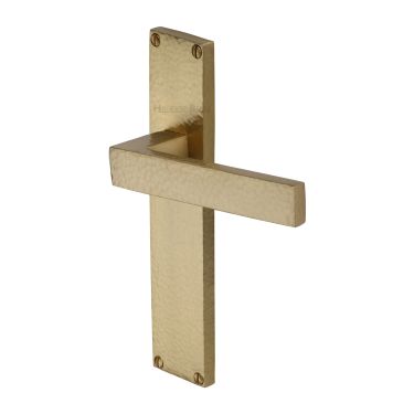 Click Here To Enlarge This Photo Of VTH3310-SB Heritage Brass Delta Hammered Lever Latch Door Handle on 200mm Plate Satin Brass finish