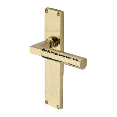 Click Here To Enlarge This Photo Of VTH4310-PB Heritage Brass Bauhaus Hammered Lever Latch Door Handle on 200mm Plate Polished Brass finish