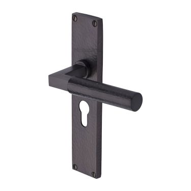 Click Here To Enlarge This Photo Of VTH4348-MB Heritage Brass Bauhaus Hammered Euro Profile Door Handle on 200mm Plate Matt Bronze finish