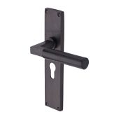 VTH4348-MB Heritage Brass Bauhaus Hammered Euro Profile Door Handle on 200mm Plate Matt Bronze finish