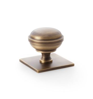 Click Here To Enlarge This Photo Of AW826-38-AB - Alexander & Wilks Quantock Cupboard Knob 38mm on Square Backplate - Antique Brass