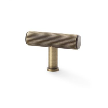 Click Here To Enlarge This Photo Of AW801R-55-AB - Alexander & Wilks Reeded T-Bar Cupboard Knob 55mm - Antique Brass
