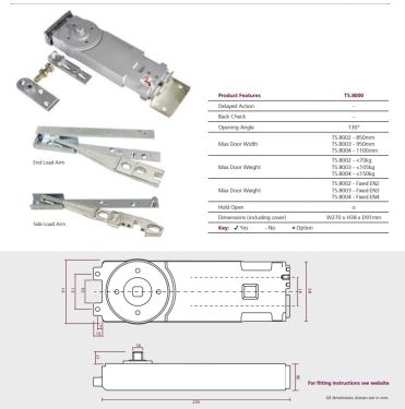 Click Here To Enlarge This Photo Of TS&period;8004NHO&period;SLA - Rutland Size 4 Concealed Transom Door Closer with Side Load Kit &lpar;Non Hold Open&rpar;