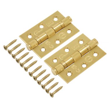 Click Here To Enlarge This Photo Of Eclipse 14852SBP Grade 7 Satin Brass &lpar;Stainless Steel&rpar; Ball Bearing Hinges 76 x 51 x 2mm